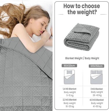 Ковдра WOLTU з обтяженням, бавовна, 2,3 кг, 90x120 см - Антистресова ковдра з обтяженням - Терапевтична ковдра, засіб для сну для дорослих, важкий куточок ліжка для кращого відпочинку - Пухнаста обтяжена ковдра 90x120 см, 2,3 кг