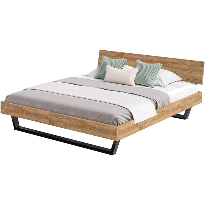 Ліжко Skølm Alver з масиву дерева 180x200 см каркас ліжка з масиву дуба, обробленого олією дерев&39яне ліжко з чорними металевими ніжками високоякісне ліжко з однією опорою для узголів&39я каркас ліжка, що підходить як двоспальне ліжко 180x200 см, узголів