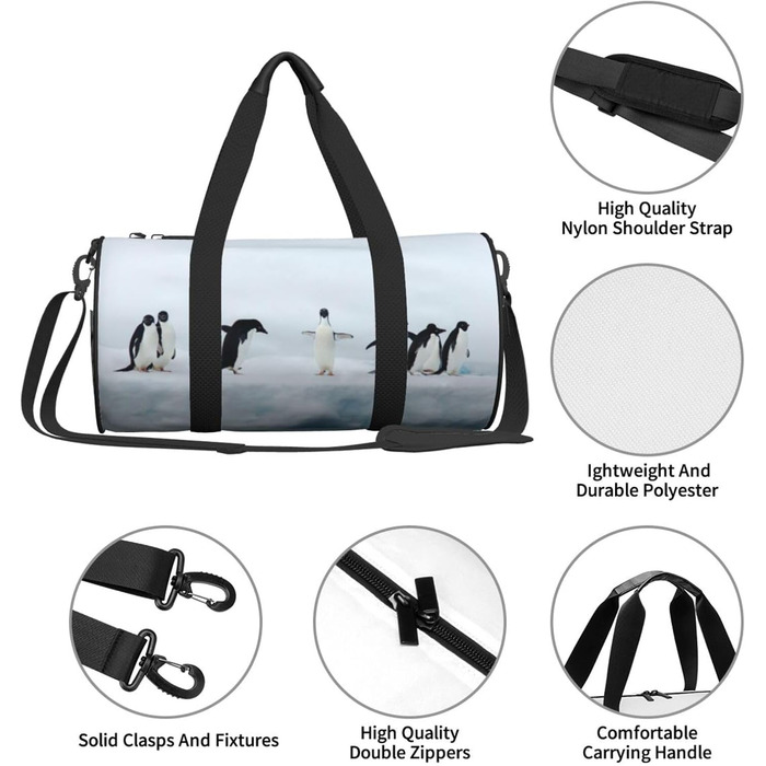 Дорожня сумка Париж, з принтом, кругла, великої місткості, для піших прогулянок, відпустки, ділових поїздок та іншого, пінгвіни на айсберзі, універсальний розмір