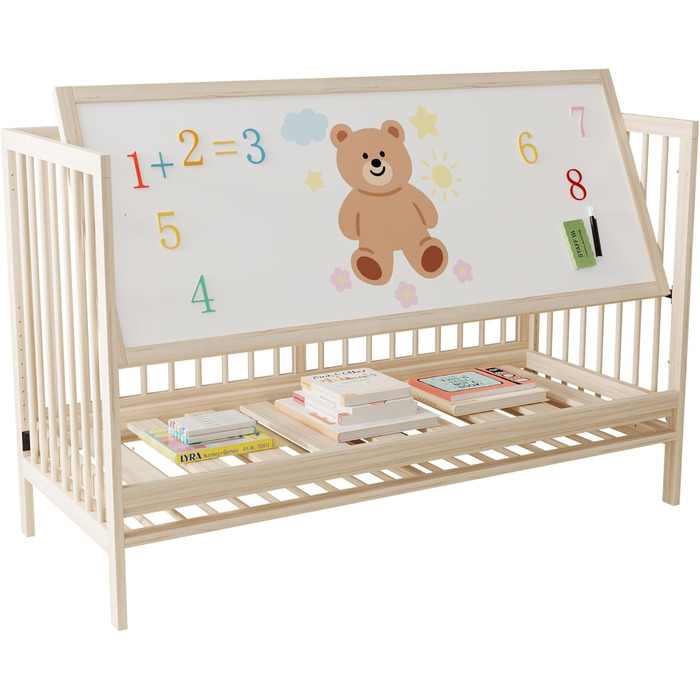 Дерев&39яне дитяче ліжко, багатофункціональне дитяче ліжко, що трансформується в бічне ліжко/підставку для малярної дошки/стіл, регульована висота, без матраца, 140x60x90 см