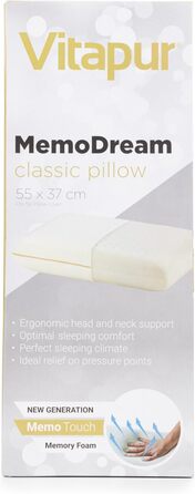 Ергономічна подушка для шиї та голови Vitapur MemoDream високоякісні матеріали, повітропроникність та стандарт Oeko-TEX 100 оптимальний комфорт сну для будь-якої пози B07FRDZC