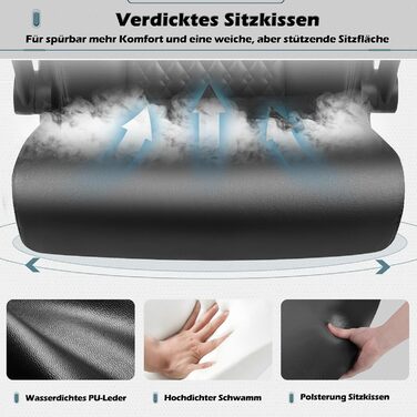 Ергономічне офісне крісло Waleaf з високою спинкою та функцією гойдання, відкидні підлокітники, регульоване по висоті поворотне крісло з колесами для офісу, дому, чорне