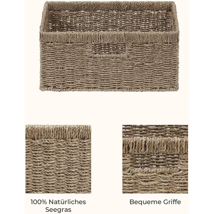 Кошик для зберігання StorageWorks Jumbo Woven з гіацинтової морської трави, надзвичайно великий кошик для зберігання, кошик-поличка для організації, кошик з натуральної морської трави, прямокутний кошик з подвійними ручками, 42 x 33 x 19 см, натуральний к