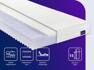 В 1 Duo - ортопедичний 7-зонний матрац з холодної піни, рівні жорсткості 2 та 3, сертифікований Oeko-Tex, 90 x 200 см, висота 15 см, виготовлений за німецькими стандартами якості, 2