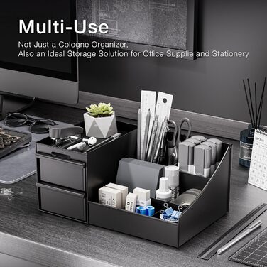 Чорний косметичний органайзер для чоловіків, органайзер для туалетного столика з шухлядами, місце для зберігання косметики та одеколону, скринька для ванної кімнати та спальні (матово-чорний)