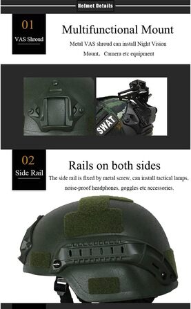 Військовий куленепробивний шолом TS TAC-SKY NIJ IIIA Kevlar Aramid Mich 2000 з балістичним покриттям та тримачем для ліхтарика, Mud, MM Mud