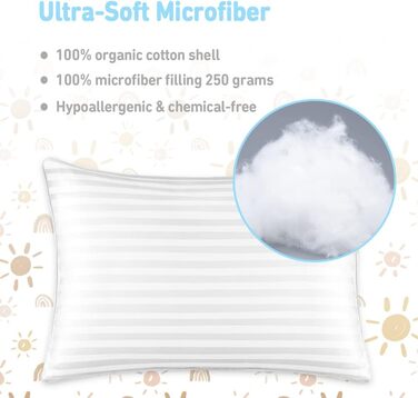 Подушка для немовлят в упаковці 2 шт. , 33 x 45 см, бавовна, подушка для немовлят для сну, можна прати в машині, дитяча подушка з