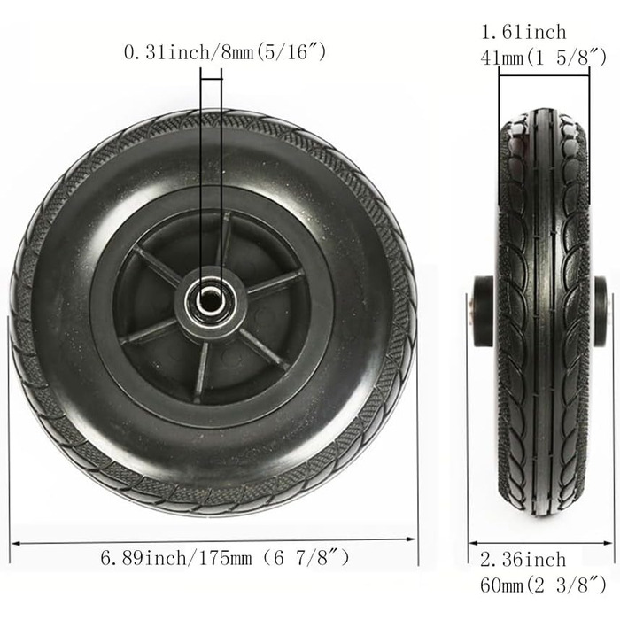 Пара 7-дюймових коліс для інвалідного візка, аксесуари для переднього колеса, підшипник 8 мм (5/16 дюйма), суцільна шина для електричного інвалідного візка 7 дюймів чорна, 1