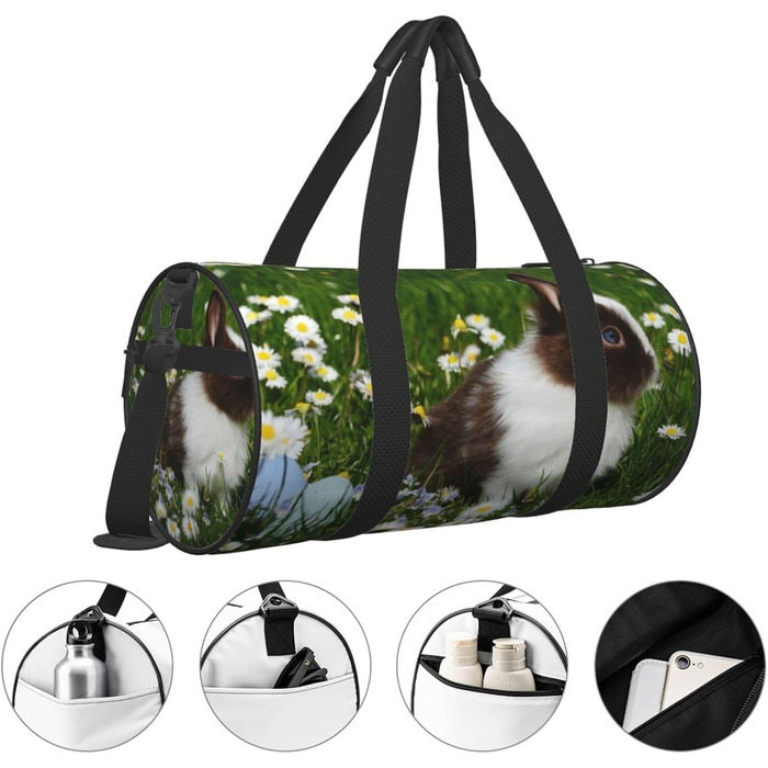 Спортивна сумка для подорожей, біло-коричнева, з принтом кролика, сумка на ніч, чорна, універсальний розмір
