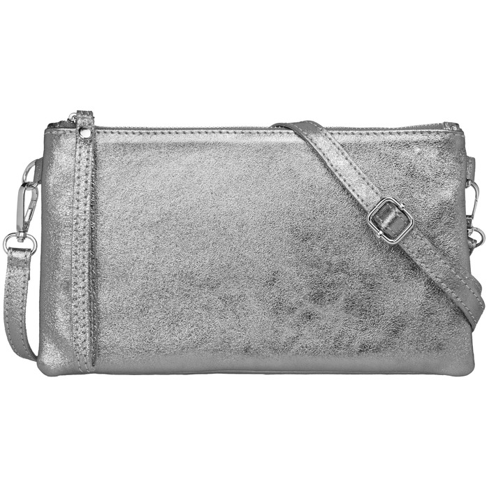 Золотиста клатч-сумочка з металевим блиском - Класична лінія, Модель 717 - Зроблено в Італії. Розмір універсальний, колір - темно-сріблястий металік.