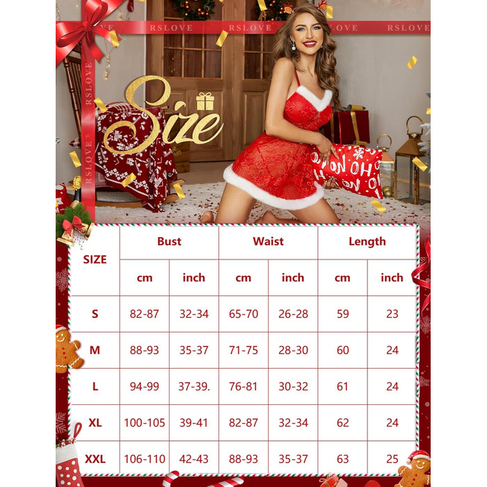 Жіноча різдвяна білизна RSLOVE , мереживна, червона, M