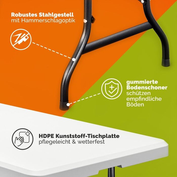Складаний садовий стіл Casaria 220x70 см для 10 осіб, водонепроникний пластик, міцна ручка для перенесення, садовий складний стіл, стіл для вечірок, обідній стіл, фуршетний стіл, білий