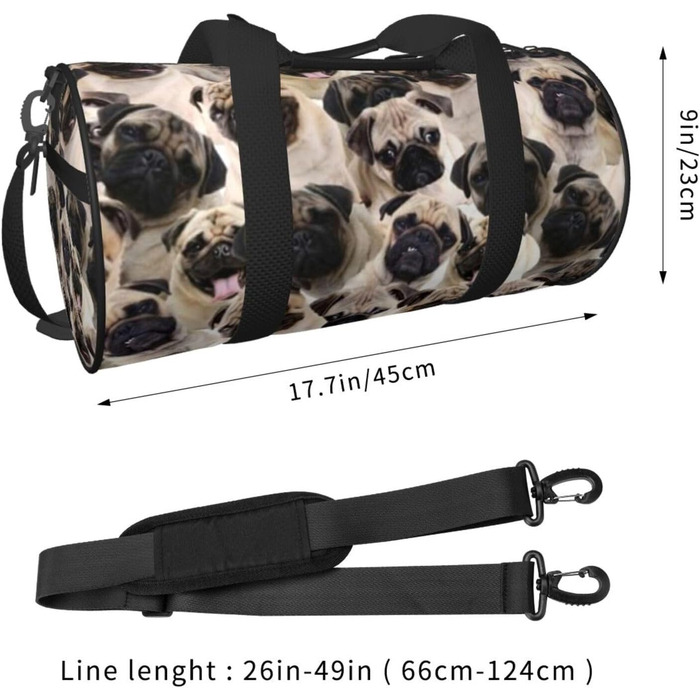 Дорожня сумка Париж, кругла, великої місткості, легка та міцна, ідеальний подарунок для походів, відпустки, ділових поїздок та іншого, з милим зображенням мопса, універсальний розмір