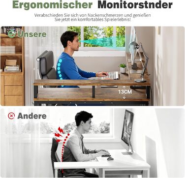 Кутовий письмовий стіл YOUDENOVA з шухлядами, L-подібний, 168x100 см, ігровий стіл зі світлодіодним підсвічуванням, комп&39ютерний стіл з розеткою та портом зарядки USB, офісний стіл, коричневий, 168*100*88,5 см, вінтажний коричневий