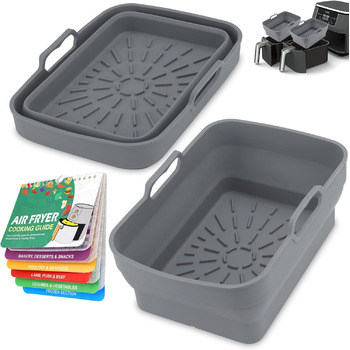 Аксесуари для фритюрниці ddLUCK Силіконова фритюрниця, складні силіконові форми для Ninja Foodi AF400EU/SL400EU/Cookwise/Princess і всі 7.6-9.5 л фритюрниці Dual Zone з магнітною кулінарною книгою (сірий, 2 шт. )