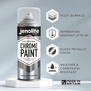 Аерозольна фарба JENOLITE Chrome Ефект Chrome гладка хромована поверхня, підходить для внутрішнього та зовнішнього використання 3 x 400 мл