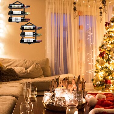 Металева настінна винна стійка, підвісний тримач для винних келихів, підставка-органайзер для 3 пляшок, винна стійка, червона винна стійка для дому, кухні, бару, декору, чорного кольору B2, 2 шт.