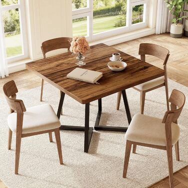 Невеликий обідній стіл для 4 осіб, квадратний обідній стіл для невеликих приміщень, обідні столи, сільський коричневий дерев&39яний кухонний стіл з металевими ніжками, сучасний столик для кафе для відпочинку в квартирі