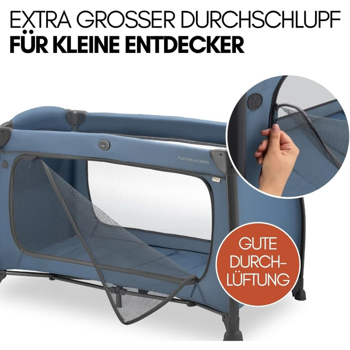 Дитяче ліжечко Hauck для подорожей Play N Relax Center з комфортним матрацом та захистом від комах - Дитяче ліжечко для подорожей з вкладишем для новонароджених, пеленальний килимок та сумка (регульована висота та складається) - темно-синій колір з передн