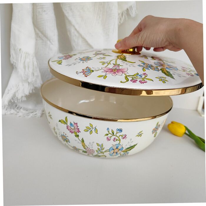 Емальована миска для супу Alipis з кришкою, велика кухонна миска для змішування 29 см, багатоцільова емальована миска для зберігання та приготування їжі