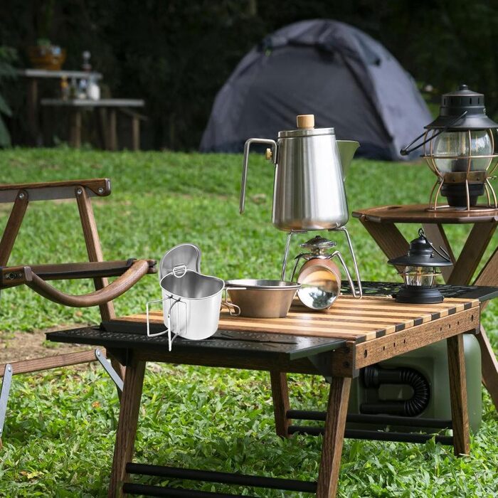 Кемпінгова кружка з кришкою, 700 мл, нержавіюча сталь, кавова кружка для води зі складною ручкою, кухоль для приготування їжі з нержавіючої сталі