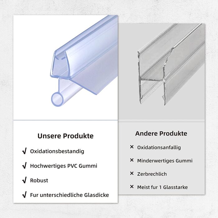 Душовий ущільнювач KOOBON Вигнутий 2 шт. 50 см Круглий душ Чверть кола Душова кабіна Ущільнювач душових дверей Товщина сірникового скла 5 мм 6 мм Змінний ущільнювач Душові кабіни Дефлектор води Душові двері Захист від бризок (скло від 60 см до 5/6 мм, тип