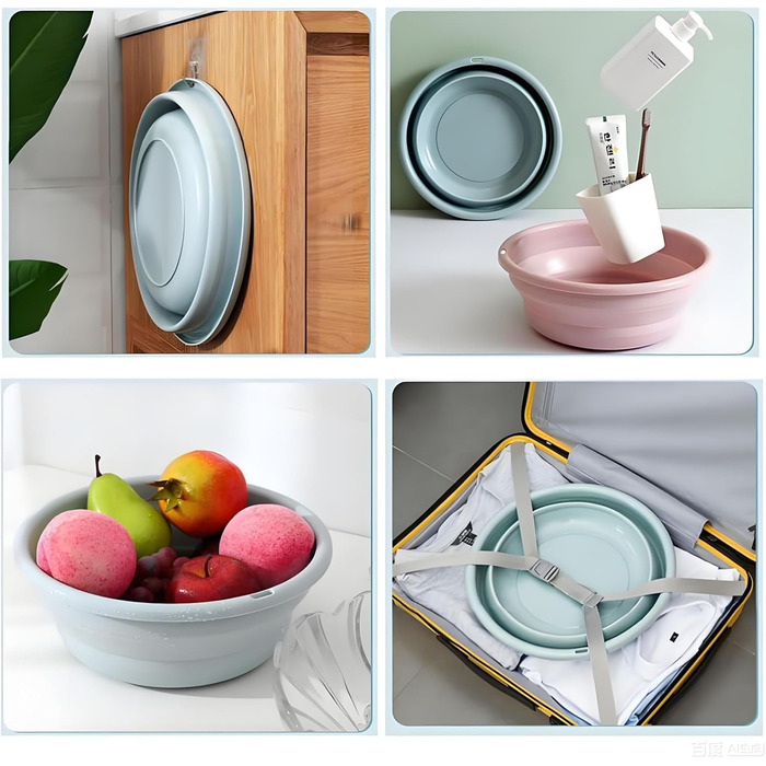 Складаний умивальник, 2 складні миски для миття посуду для вулиці, складний кемпінговий умивальник, багатоцільова чаша, 800 мл для подорожей/кемпінгу/кемперів/активного відпочинку на свіжому повітрі (синій та рожевий)