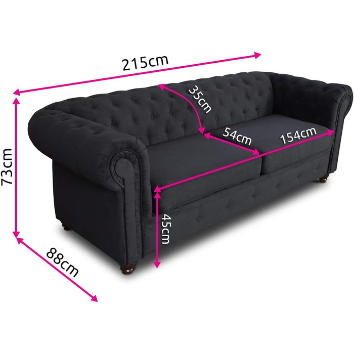 Місний диван Sofnet Chesterfield Asti, 3-місний диван, гламурний дизайн, комплект диванів, дерев&39яні ніжки, м&39який диван - вітальня, велюр (сірий (оксамит 10)), 3-