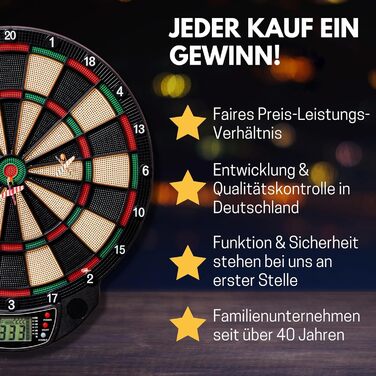 Найкраща спортивна електронна мішень для дартсу Nation, Віндзор або Брістоль 21 гра з 65 варіаціями, бездротова У комплекті 6 дротиків та 8 запасних наконечників Для до 8 гравців Брістоль 44 x 38,5 x 3 см