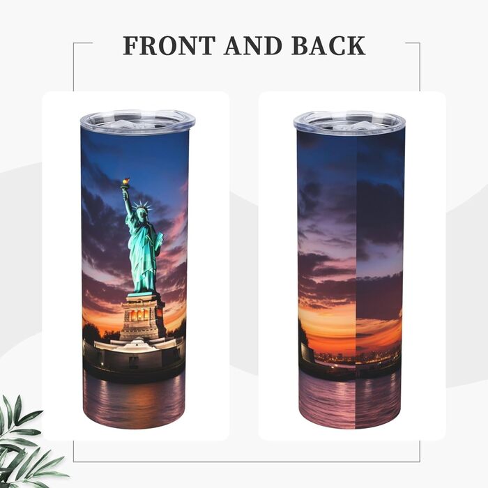 Кухоль з прямою трубочкою, 590 мл, Статуя Свободи, США, друкований, дорожній кухоль, підходить для кемпінгу, офісу та дому