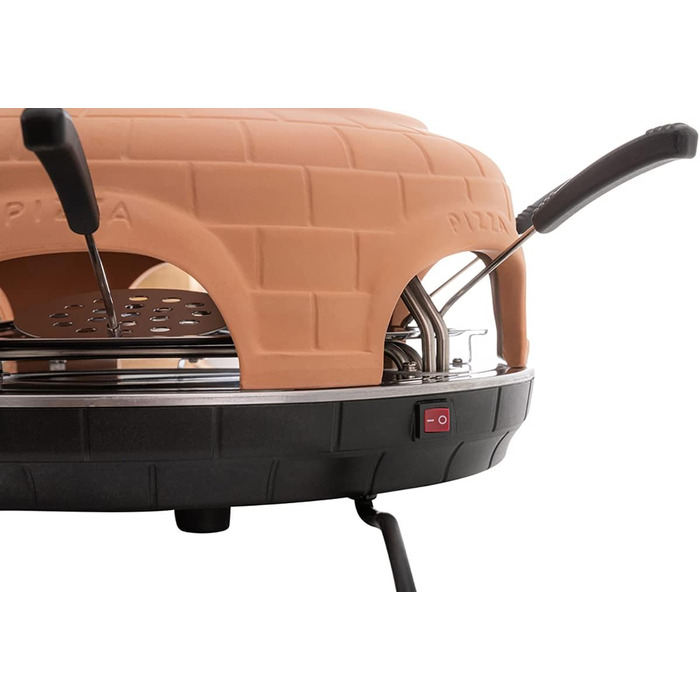 Шеф-кухар піци в печі Хайденфельд Місце для 6 осіб - Електрична піч для піци - 1100 Вт - Раклетна піч з глиняною витяжкою - Виробник піци з ложками для піци - Сталева пластина з ручкою (теракота)