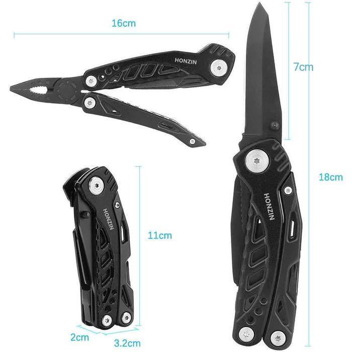 Набір плоскогубців HONZIN Multi Tool, складні плоскогубці 13 в 1 з нержавіючої сталі з нейлоновим чохлом Ідеальний кишеньковий інс