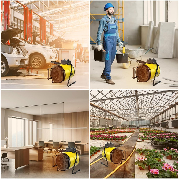 Промисловий обігрівач з вентилятором потужністю 5000 Вт для великих приміщень з термостатом та 3 режимами нагріву, будівельний обігрівач, сушарка для будівель, вентилятор з портативною ручкою для гаража, будівельного майданчика