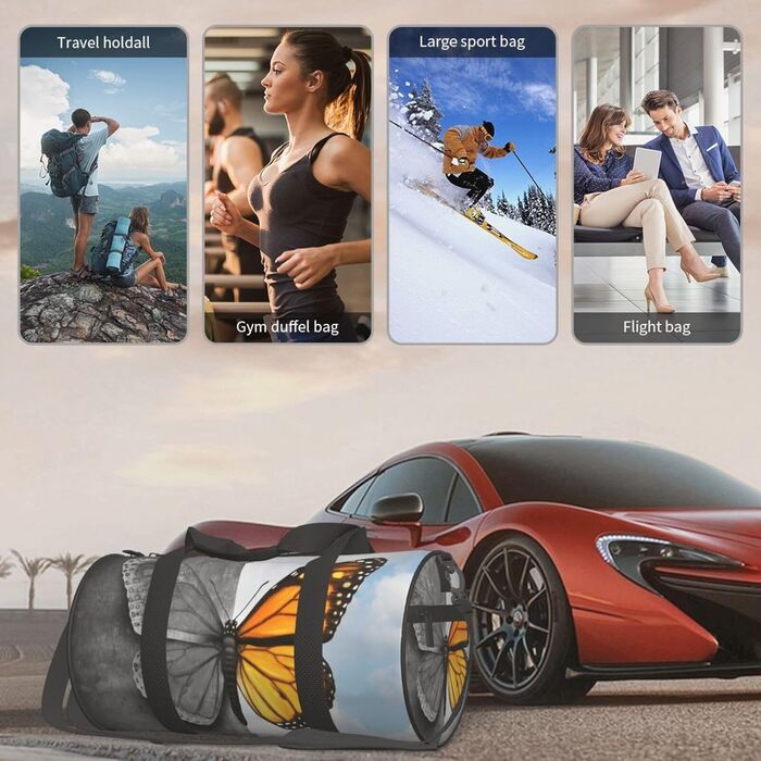 Спортивна сумка, дорожня сумка, з вишуканим принтом метеликів, сумка для подорожей та на ніч, чорна, універсальний розмір