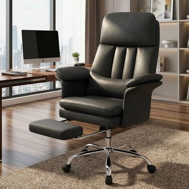 Офісне крісло Hellove з підставкою для ніг, стілець для роботи на колесах, ергономічне крісло для керівника з двошаровими підлокітниками, висока спинка, регульоване по висоті поворотне крісло для ПК, ігрове крісло для офісу/домашнього офісу, чорний колір