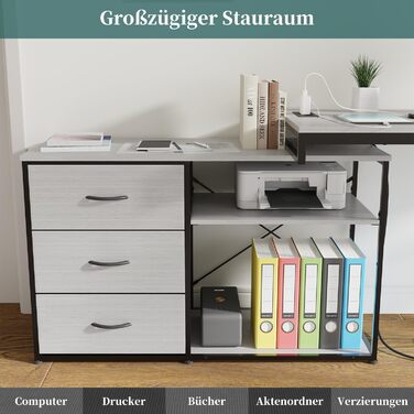 Стіл Devoko L-подібної форми з розетками та USB-портами, ігровий стіл 140 см з полицями, кутовий комп'ютерний стіл, домашній офіс,