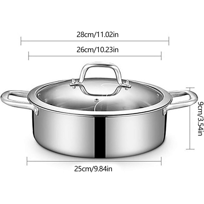 З нержавіючої сталі з роздільником Окремий гарячий горщик з роздільником для домашнього ресторану 28см