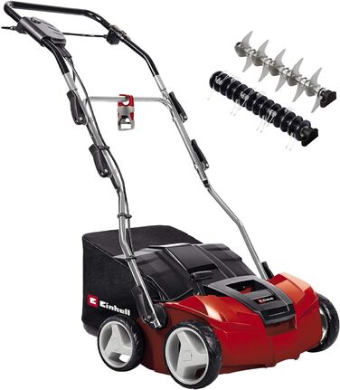 Електричний аератор-скарифікатор (1400 Вт, ширина захвату 35 см, глибина обробки 3-9 мм, регульована ручка, мішок для збору трави 28 л, в комплекті валик для розкидання), 1435