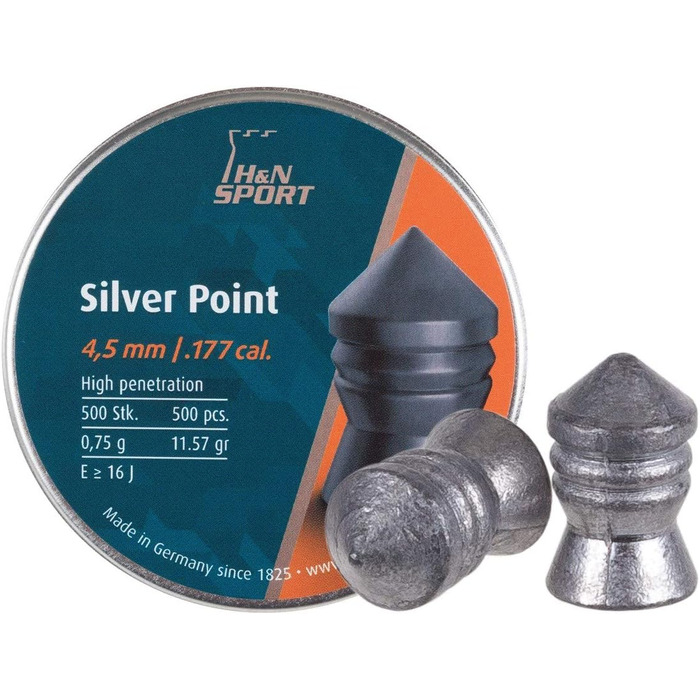 Кулі H&N Silverpoint 4,50 мм – для пневматичної гвинтівки, гострий носик, 11.57 гран (0,75 г), 500 шт.