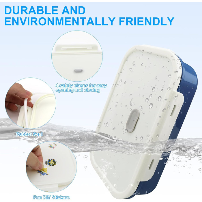 Ланчбокс дитячий з роздільниками 1400 мл, герметичний, з 4 відділеннями та приборами