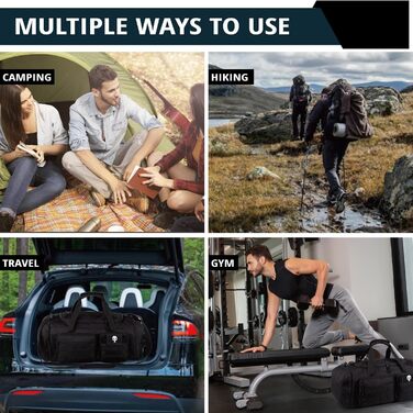 Тактична спортивна сумка для чоловіків, велика спортивна дорожня сумка 3-в-1 об&39ємом 70 літрів з відділенням для взуття, водонепроникний дорожній рюкзак для чоловіків та жінок, сумка для вихідних та ночівлі з відділенням для вологих речей. Розмір Чорний