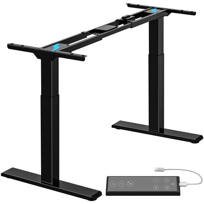 Рама столу ALLDREI з регулюванням висоти з 2 двигунами, порт типу C, електричне безступеневе регулювання висоти, з 4 елементами керування пам&39яттю, 2-рівнева телескопічна (чорна)