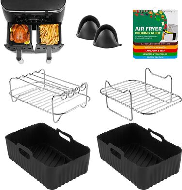 Аксесуари для фритюрниці INMUA, силіконова форма для фритюрниці, аксесуари для фритюрниці Ninja Foodi AF400EU AF300EU 7.6 л - 9.5 л, аксесуари для фритюрниці з кулінарною книгою для фритюрниці - Black Black-1