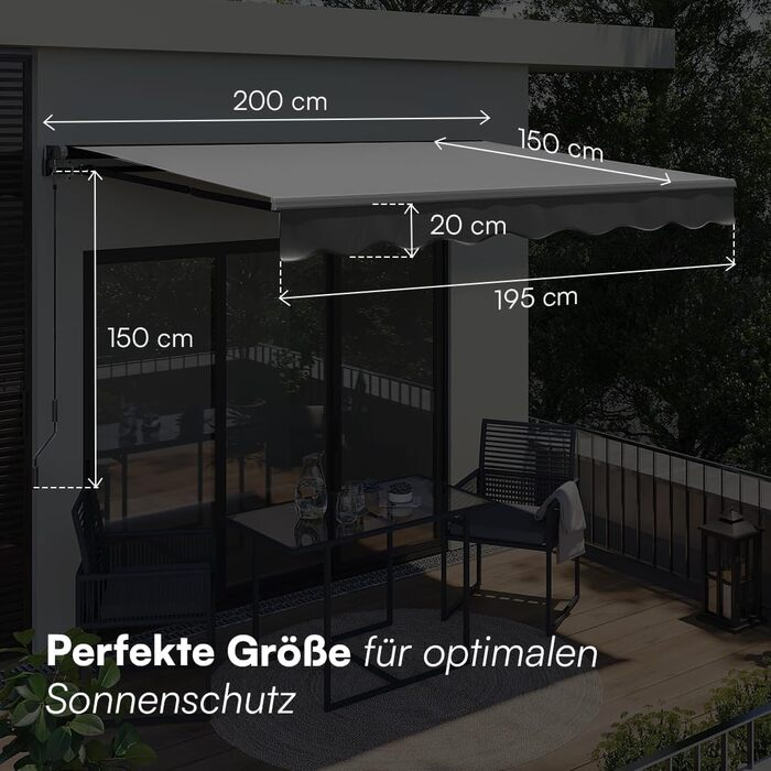 Тент STEELSØN Kestria для балкона/дахової тераси/саду 200x150 см Тент зі складними кронштейнами, непрозорий та водонепроникний Вулична рулонна штора з ручкою виготовлена з пластикової тканини Сонцезахисний тент з настінним кронштейном, антрацит
