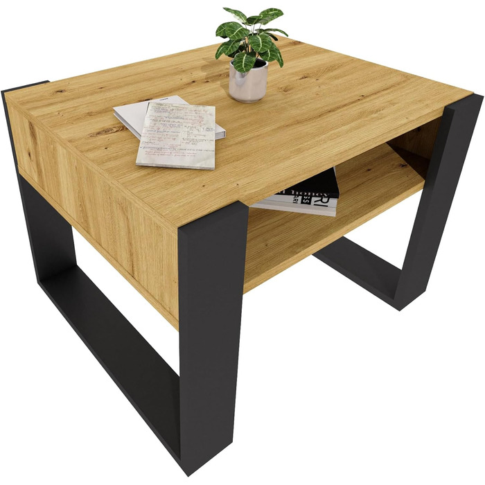 Журнальний столик 6553,6 см Стіл для вітальні з інженерної деревини, Міцний та сучасний журнальний столик з додатковим місцем для зберігання Журнальний столик, Артісан Дуб/Чорний, прямокутний 6553,6 см Артісан Дуб/Чорний