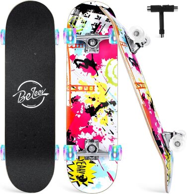 Скейтборд BELEEV для початківців, 31 x 8 дюймів повний скейтборд для дітей підлітків дорослих, 7-шаровий канадський клен подвійний
