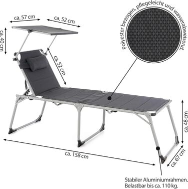 Надзвичайно високий шезлонг для літніх людей, садовий шезлонг, розкладний шезлонг садове крісло з алюмінію та текстилену колір темно-сірий