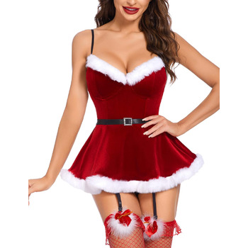 Жіноча різдвяна сукня Avidlove, сексуальна білизна, оксамитовий боді, боді з V-подібним вирізом, пишний костюм, знімний пояс для панчіх, 6 рядів, застібка на гачок і вічко зі стрінгами, розмір S, червоний