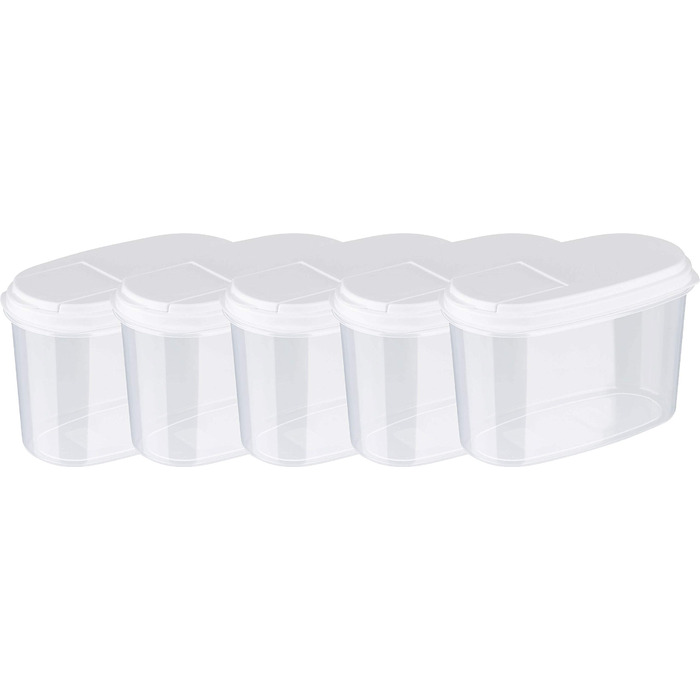 Диспенсер для мюслі MiraHome 1 л, набір з 5 предметів, білий Герметичні контейнери для зберігання з кришками Контейнери для зберігання продуктів з кришками Кухонні контейнери для зберігання, приготування та організації їжі 1 л (5 шт.) білий