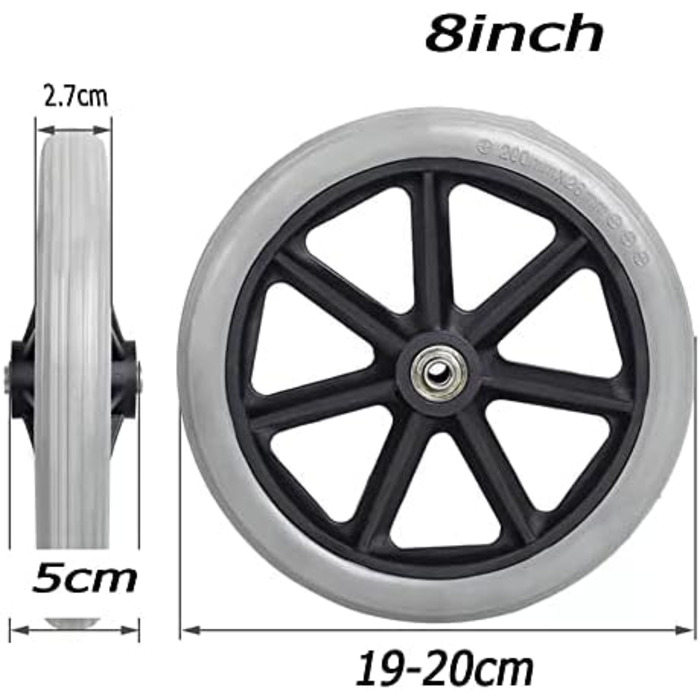 Колеса для інвалідних візків, змінні передні колеса для інвалідних візків, 6-дюймові, нековзні коліщатка для інвалідних візків, міцні змінні коліщатка для ходунків, колісні аксесуари (розмір 8 дюймів/20 см) 8inch/20cm